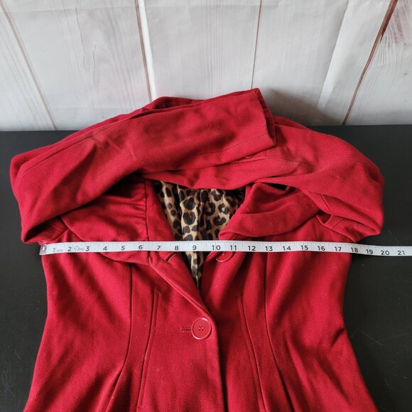 Express Pea Coat w/Leopard Interior, Wool Blend, Button Front, Women’s S, Red - Picture 8 of 9